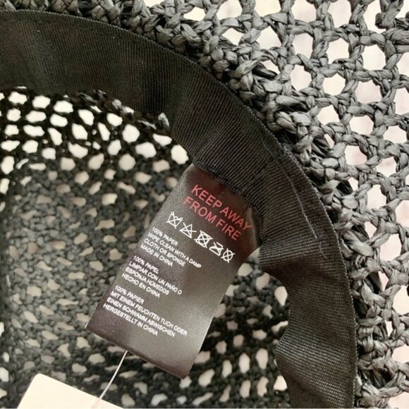 [🌟 PRICE FIRM] Urban Outfitters Black Straw Panama Brimmed Open Weave Hat - Picture 4 of 5